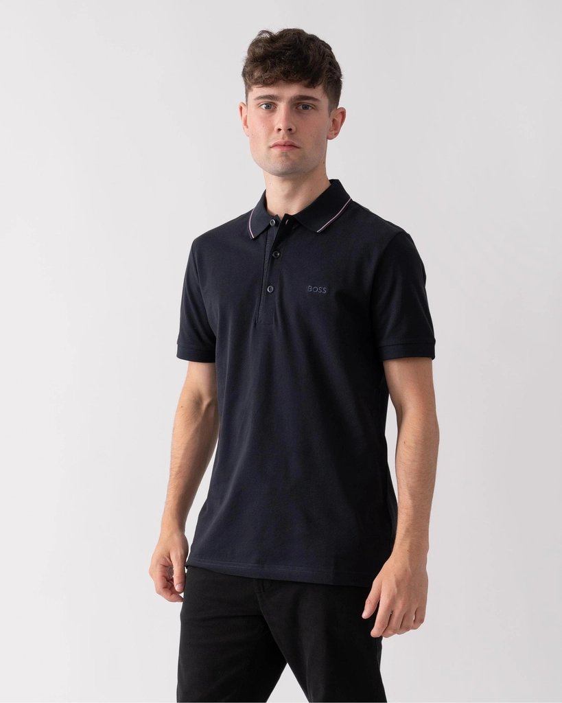 Hugo Boss Paule 4 Mens Tipped Collar Polo Shirt - Dark Blue Cotton - Size Medium